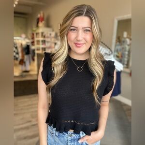 Cropped Cap Sleeve Knit Top